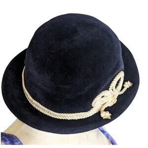 Vintage Navy Blue Velour Made In France Mod Twee Hat